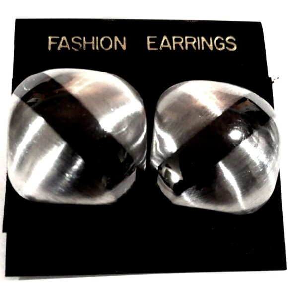 Black, Silver Dual-Tone Stud Earrings Modern Stripe Design, 1-in Fashion Jewelry - Picture 1 of 8